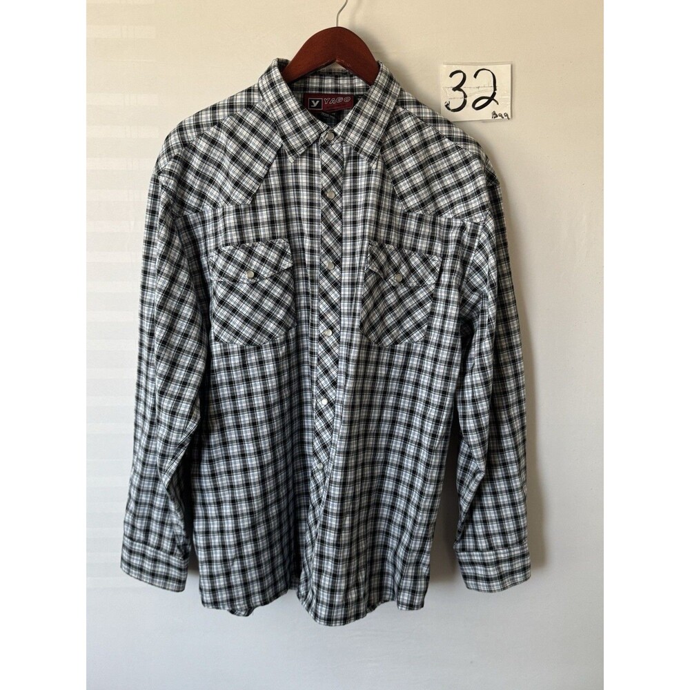 Yago Sportswear Mens XL Western Shirt Pearl Snap Plaid Y2K Rockabilly Cowboy
